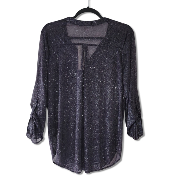 Lynn Ryan Sheer Black Blouse with Silver Glitter Size Large (L) Long Sleeve NWT - Picture 2 of 12